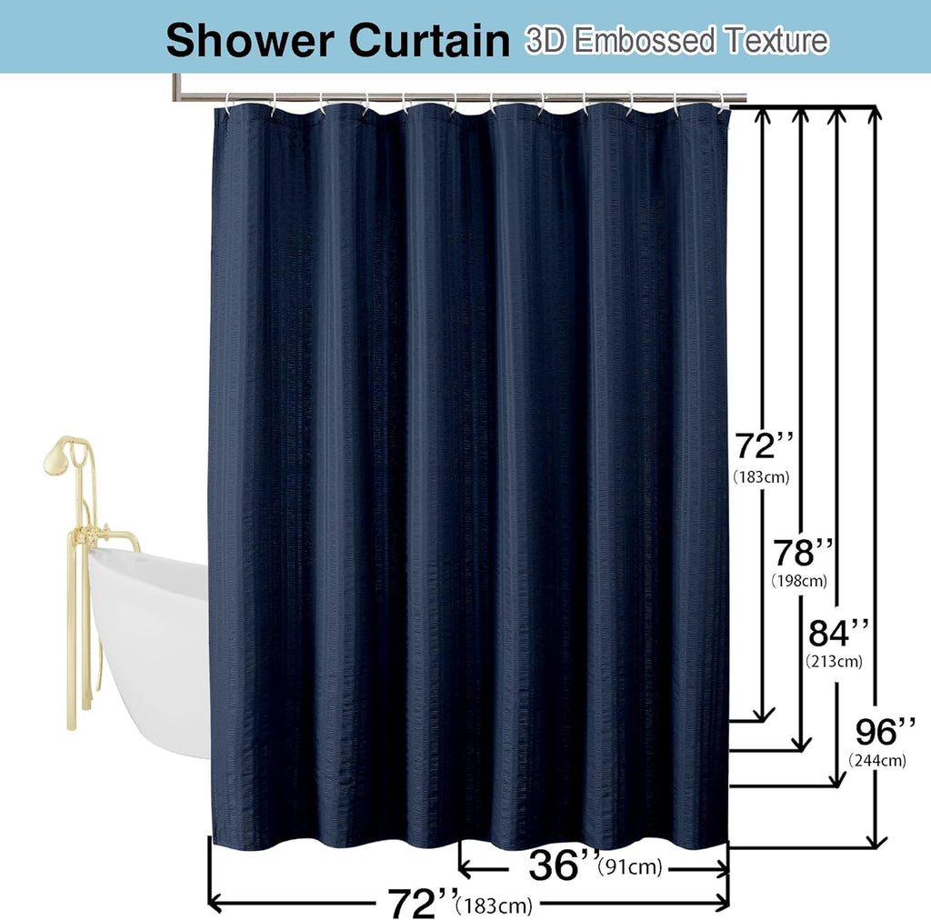 Moga Navy Blue Fabric Shower Curtains for Bathroom - Blue Hotel Spa Polyester Cloth Bath Curtain with 12 Holes, 72x72, Machine Washable, Navy Blue