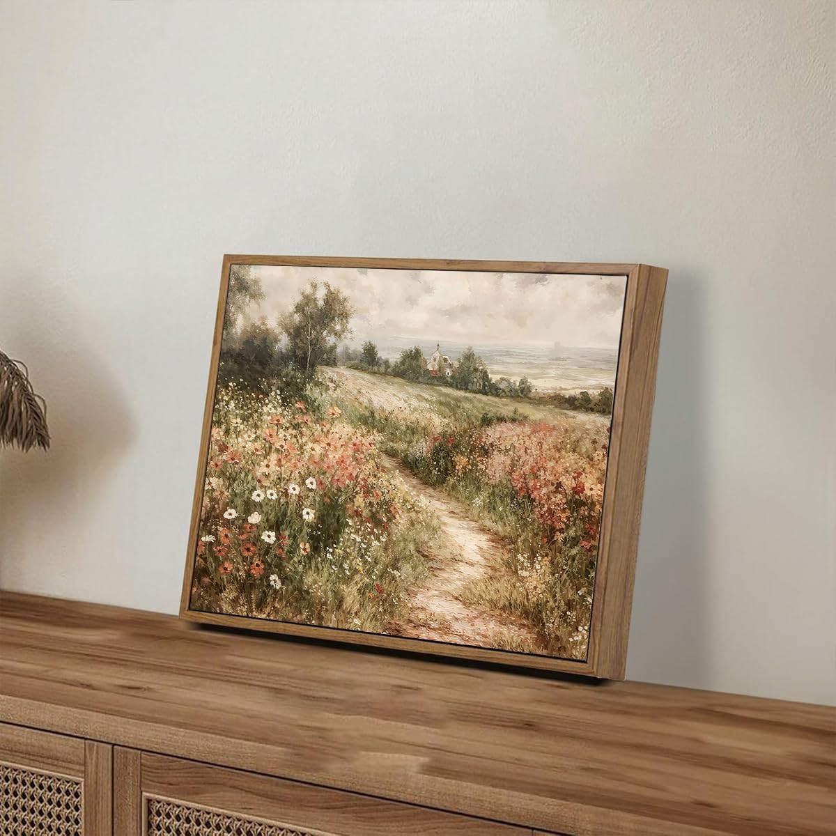 Framed Canvas Wall Art,Vintage Decor,Landscape Nature Country Wildflower Paintings Farmhouse Pictures Modern Artwork Rustic Fall Flower Prints Cottagecore Office Living Room Bedroom Bathroom
