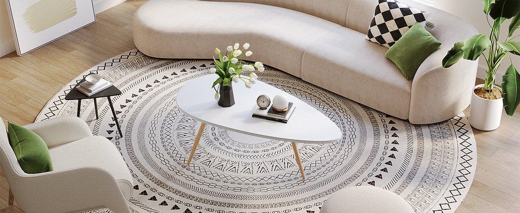 SAYGOER Modern Coffee Table White Oval Coffee Tables for Living Room Simple Center Table for Small Space Home Office Easy Assembly 22.2" D x 42.5" W x 17.1" H, White