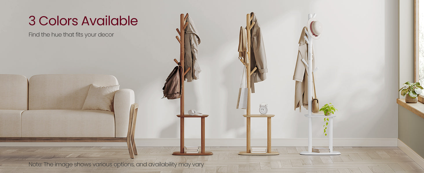 Coat Rack, Free Standing Coat Stand, Hall Coat Tree with 8 Hooks and Storage Shelf, 67.2 Inch Tall, for Coats, Hats, Bags, for Entryway, Hallway, Bedroom, Caramel Brown URCR040K01