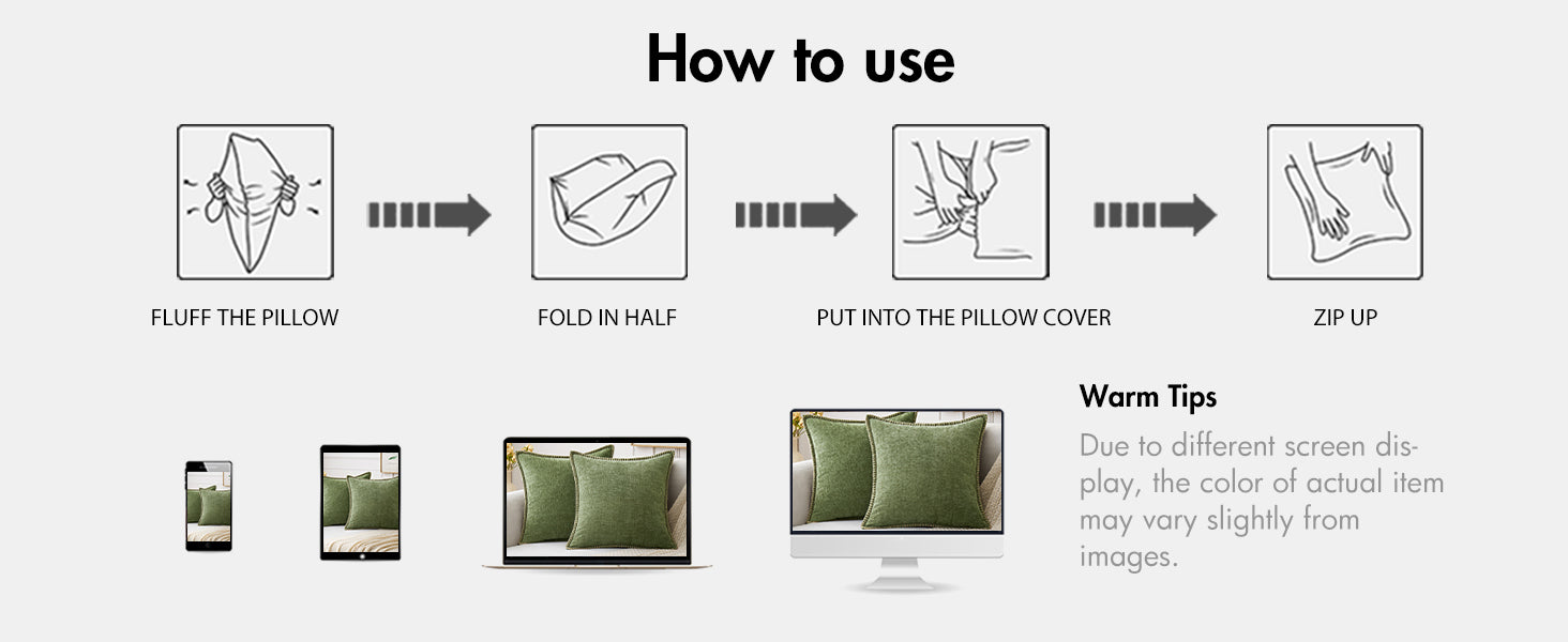 MIULEE Pack of 2 Couch Throw Pillow Covers 18x18 Inch Sage Green Farmhouse Decorative Pillow Covers with Stitched Edge Soft Chenille Solid Dyed Summer Pillow Covers for Sofa Bed Living Room