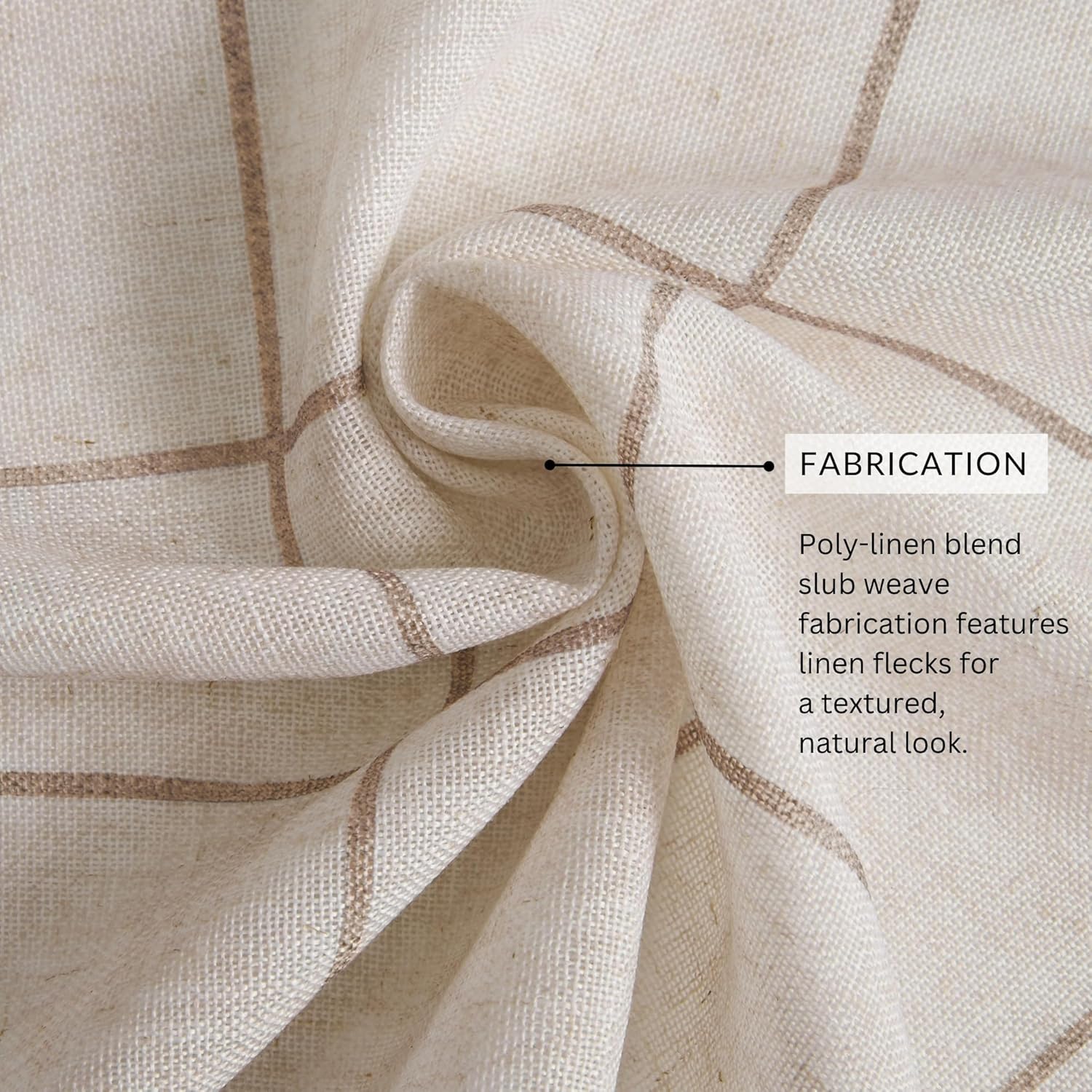 Fashions Brighton Windowpane Plaid Blackout Window Curtain, Living Room and Bedroom Drape with Rod Pocket Tabs, 52" x 84", Linen, 1 Panel